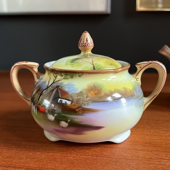 💯 Antique Nippon set sugar creamer under plates mustard or honey container - Picture 5 of 14